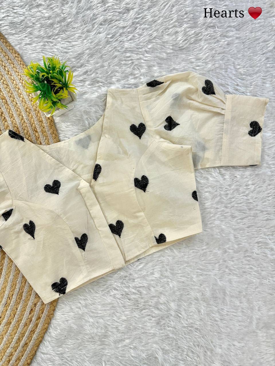 Cards Embroidered Khadi Cambric Designer Blouse With Puffed Sleeves