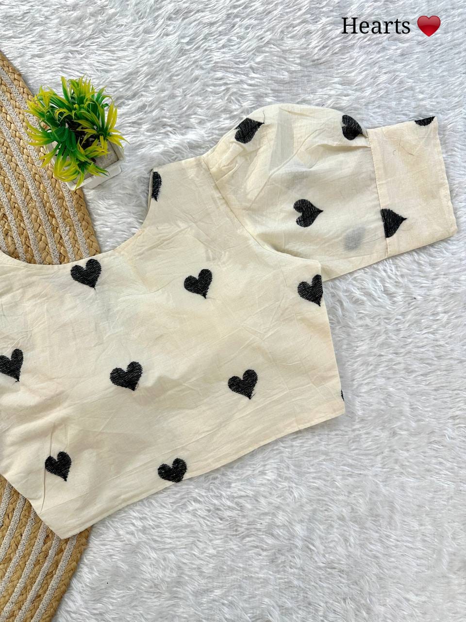 Cards Embroidered Khadi Cambric Designer Blouse With Puffed Sleeves