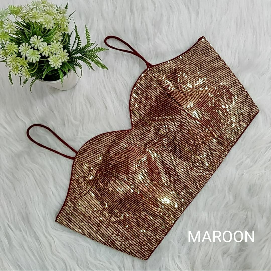Sequin Embellished Noodle Straps Readymade Blouse