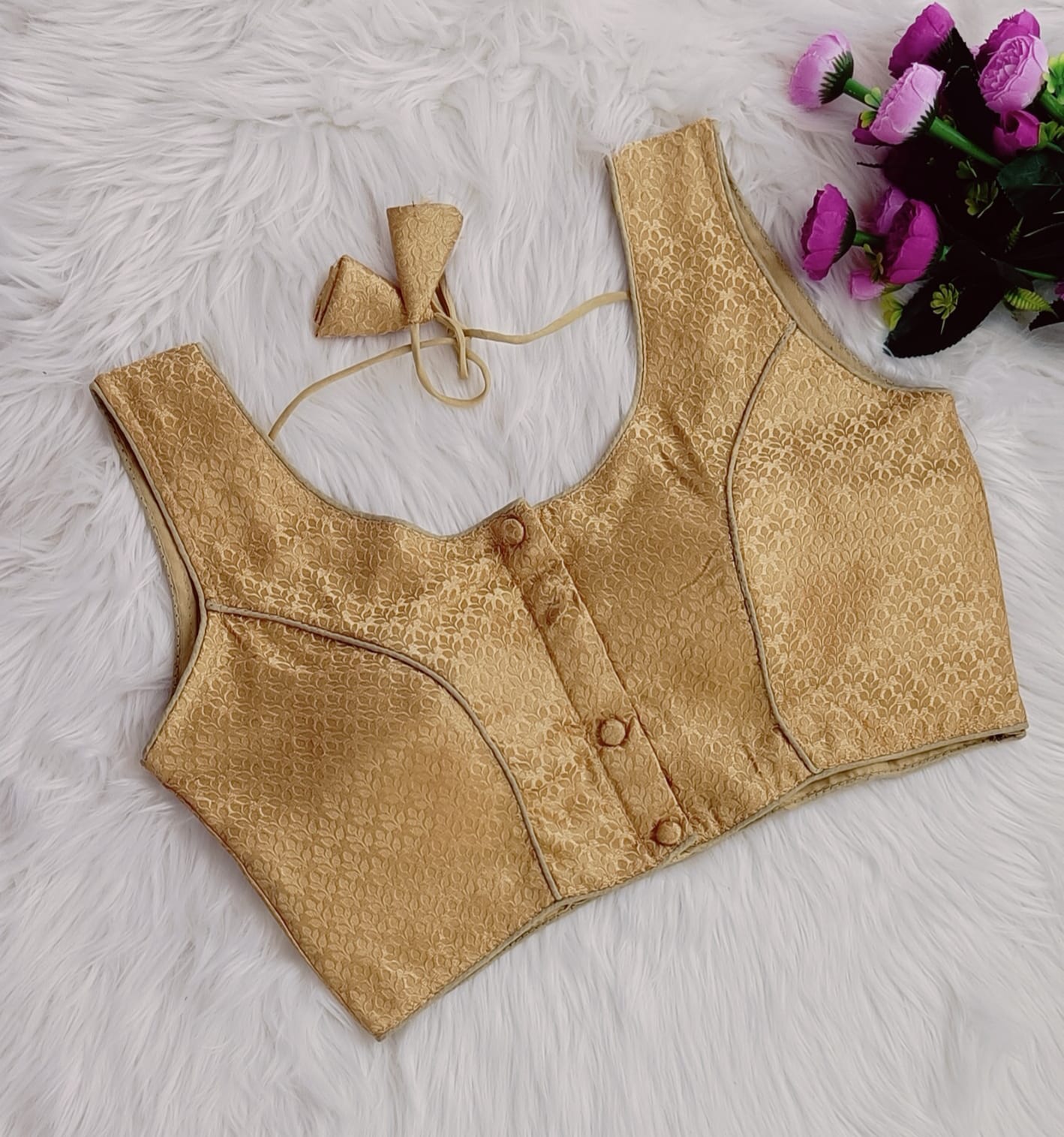 Princess Cut Brocade Silk Blouse With Sleeves Option