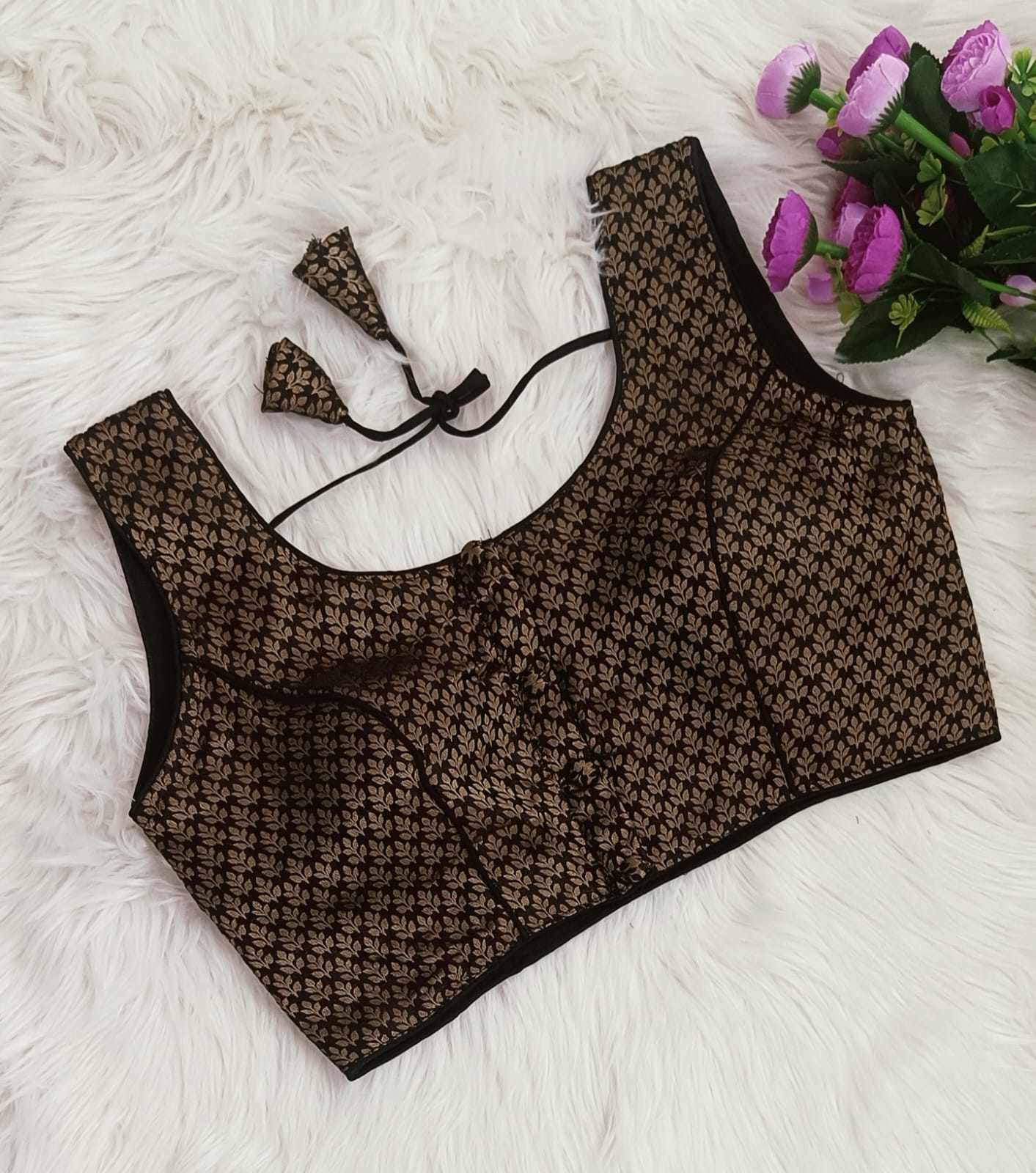 Princess Cut Brocade Silk Blouse With Sleeves Option