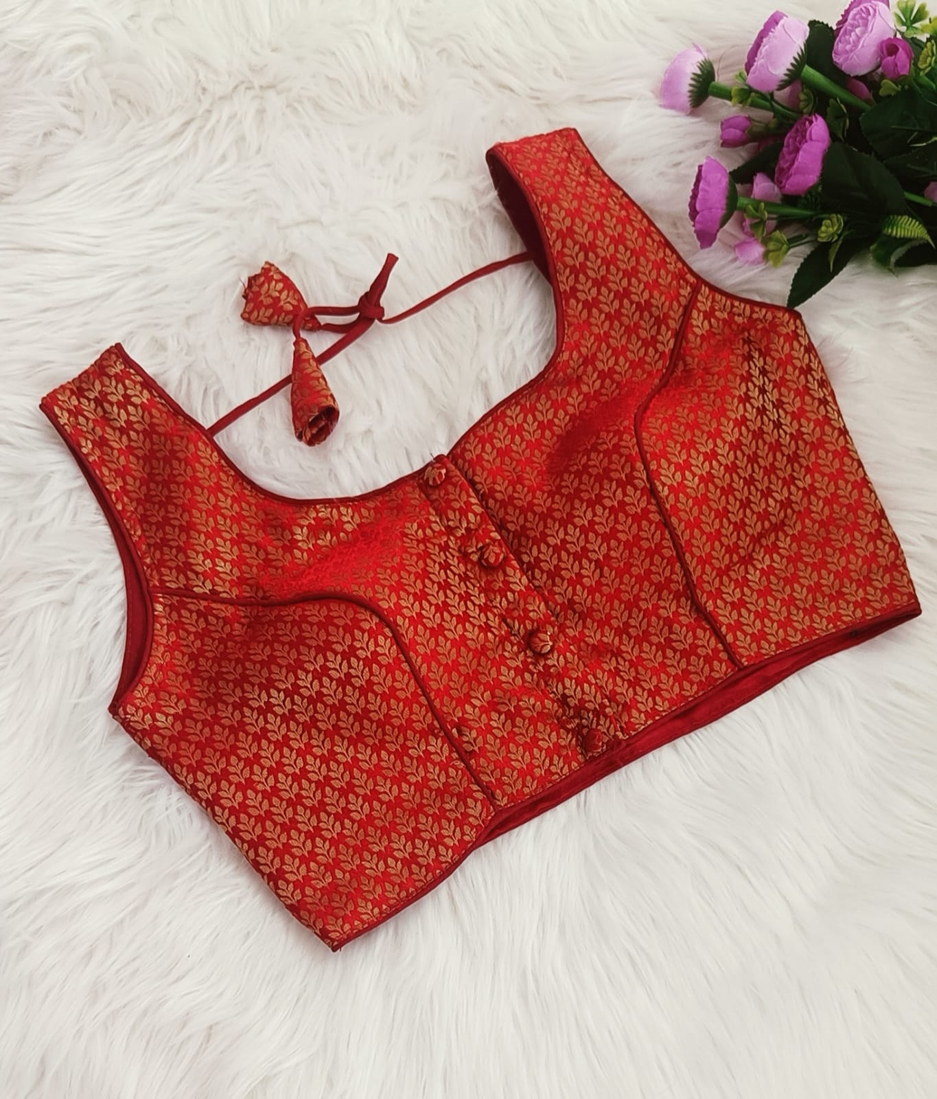 Princess Cut Brocade Silk Blouse With Sleeves Option