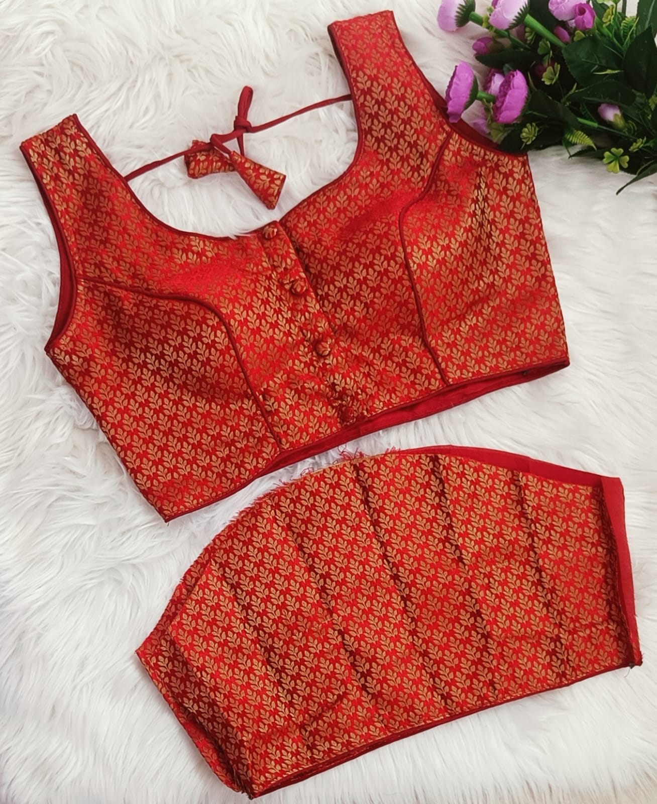 Princess Cut Brocade Silk Blouse With Sleeves Option