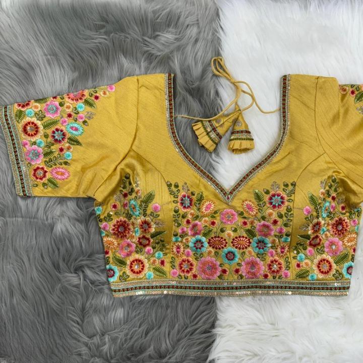 Floral Silk Thread & Zari Embroidered Designer Silk Blouse