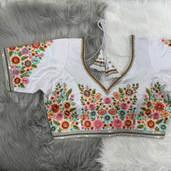 Floral Silk Thread & Zari Embroidered Designer Silk Blouse