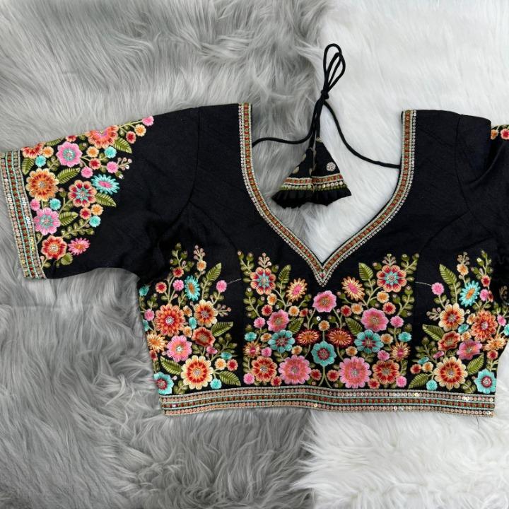 Floral Silk Thread & Zari Embroidered Designer Silk Blouse