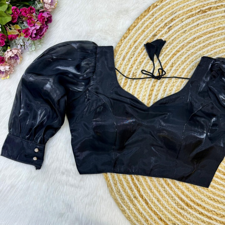 Bloomimg Organza Long Sleeves Solid Color Designer Blouse