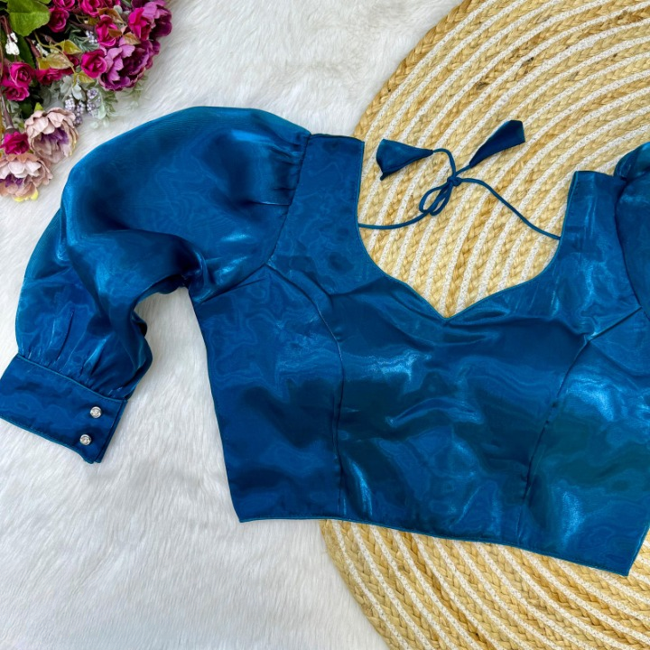 Bloomimg Organza Long Sleeves Solid Color Designer Blouse
