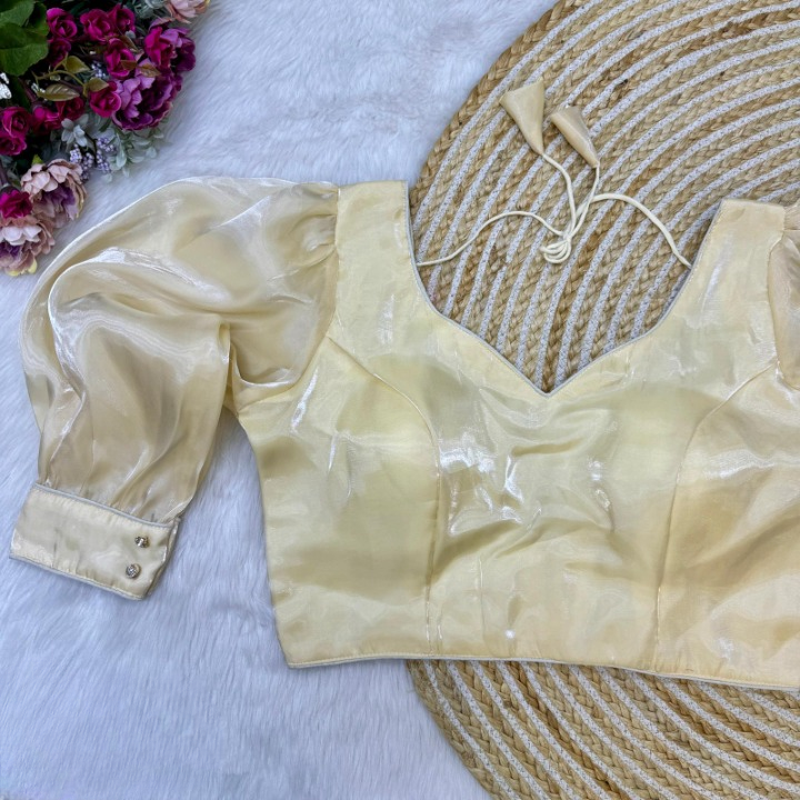 Bloomimg Organza Long Sleeves Solid Color Designer Blouse