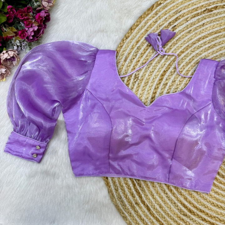 Bloomimg Organza Long Sleeves Solid Color Designer Blouse