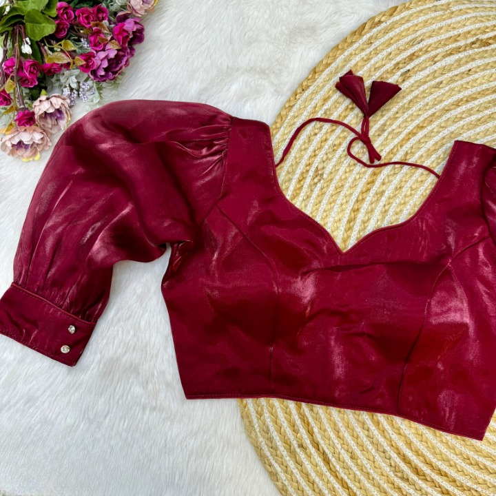 Bloomimg Organza Long Sleeves Solid Color Designer Blouse