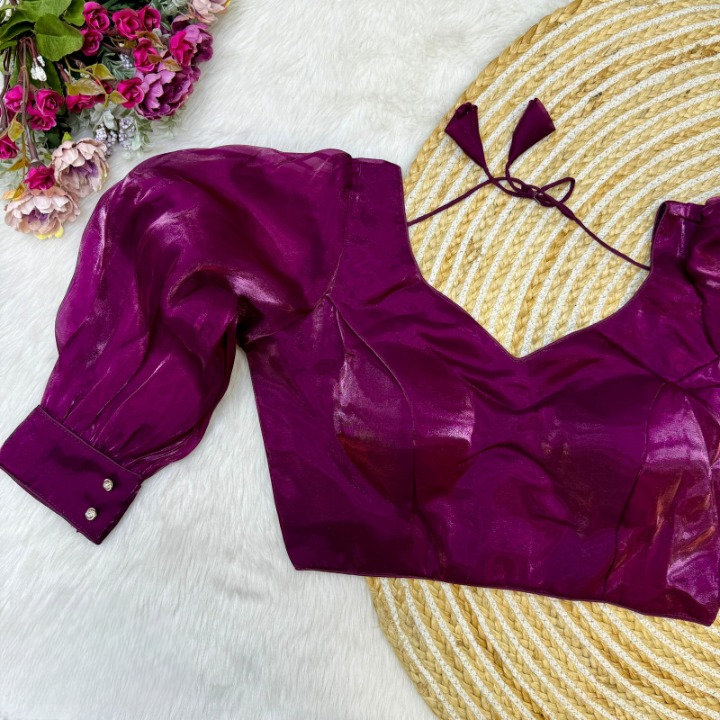 Bloomimg Organza Long Sleeves Solid Color Designer Blouse