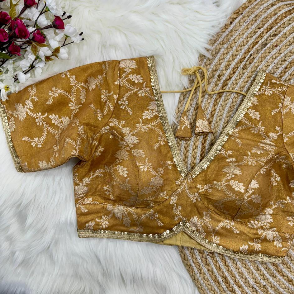 V-Neck Dola Silk Brocade Designer Blouse