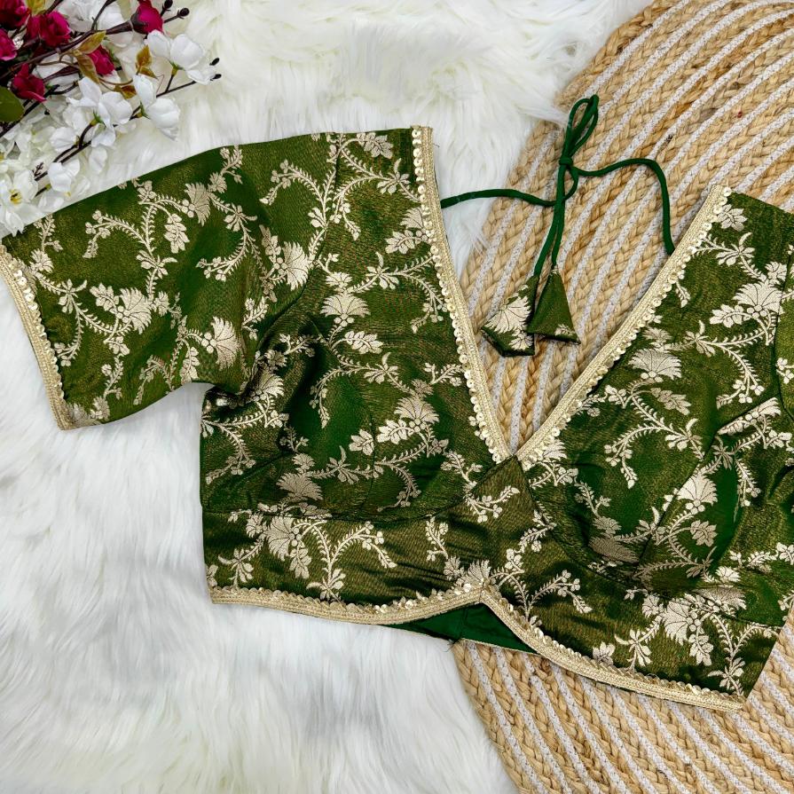 V-Neck Dola Silk Brocade Designer Blouse