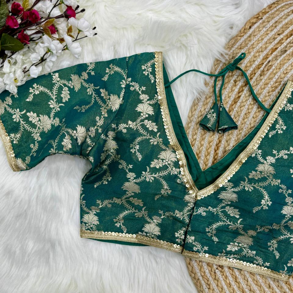 V-Neck Dola Silk Brocade Designer Blouse