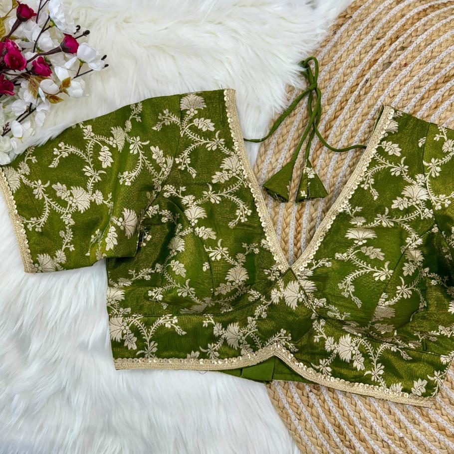 V-Neck Dola Silk Brocade Designer Blouse