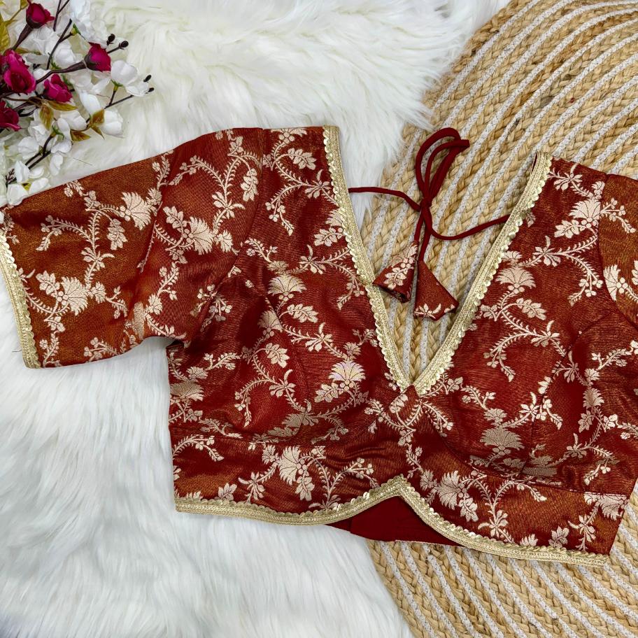V-Neck Dola Silk Brocade Designer Blouse