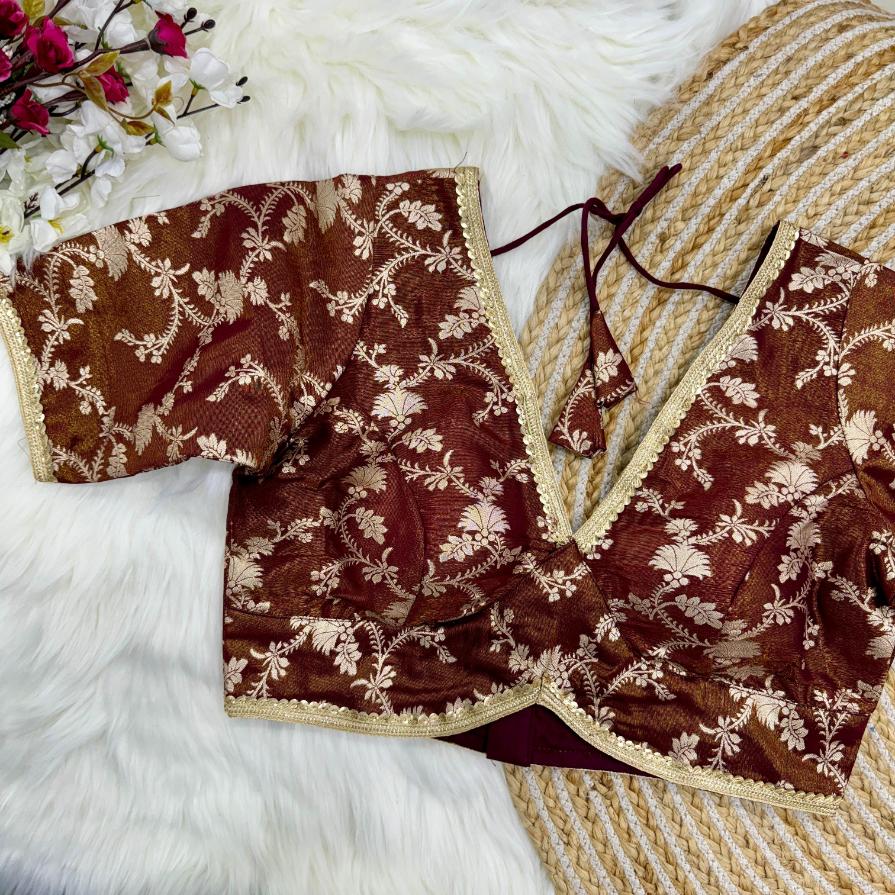 V-Neck Dola Silk Brocade Designer Blouse