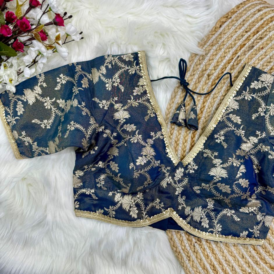 V-Neck Dola Silk Brocade Designer Blouse
