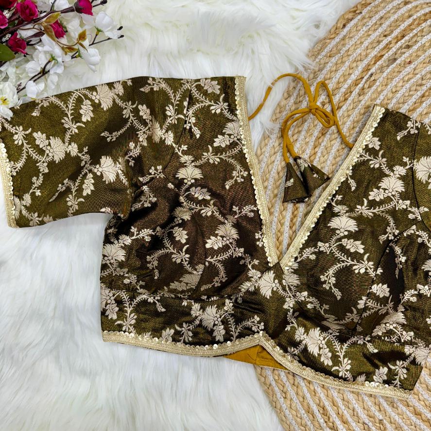 V-Neck Dola Silk Brocade Designer Blouse