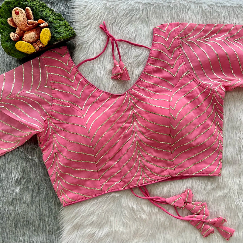 Pink Wavy Gotapatti Lace Georgette Designer Blouse