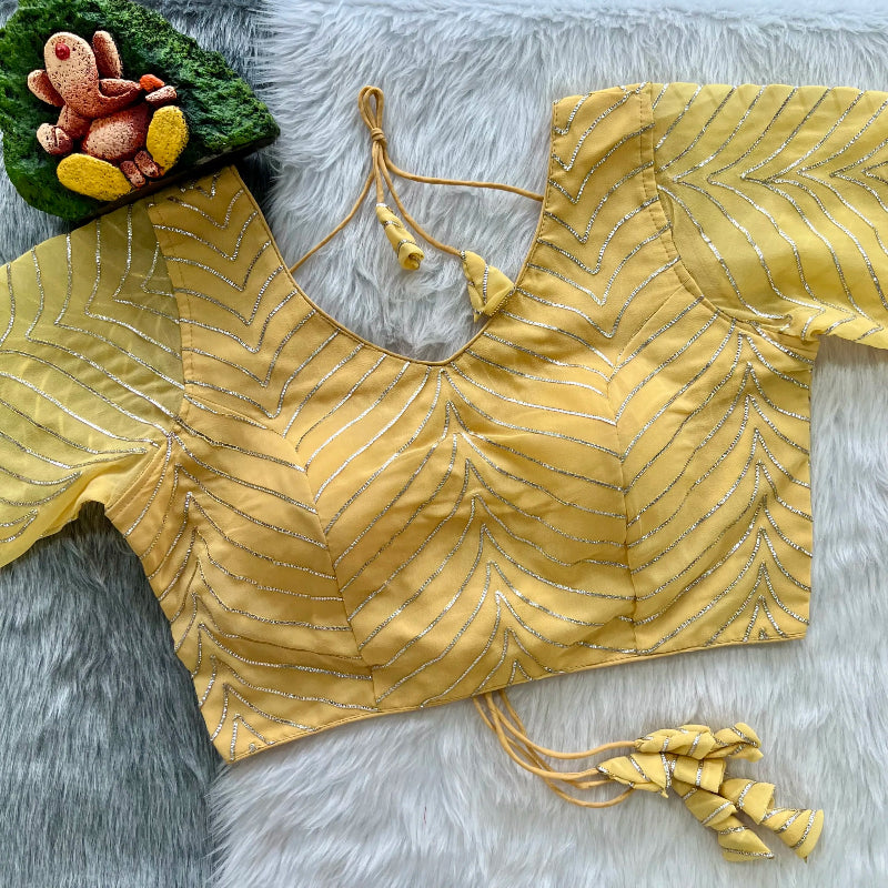 Yellow Wavy Gotapatti Lace Georgette Designer Blouse