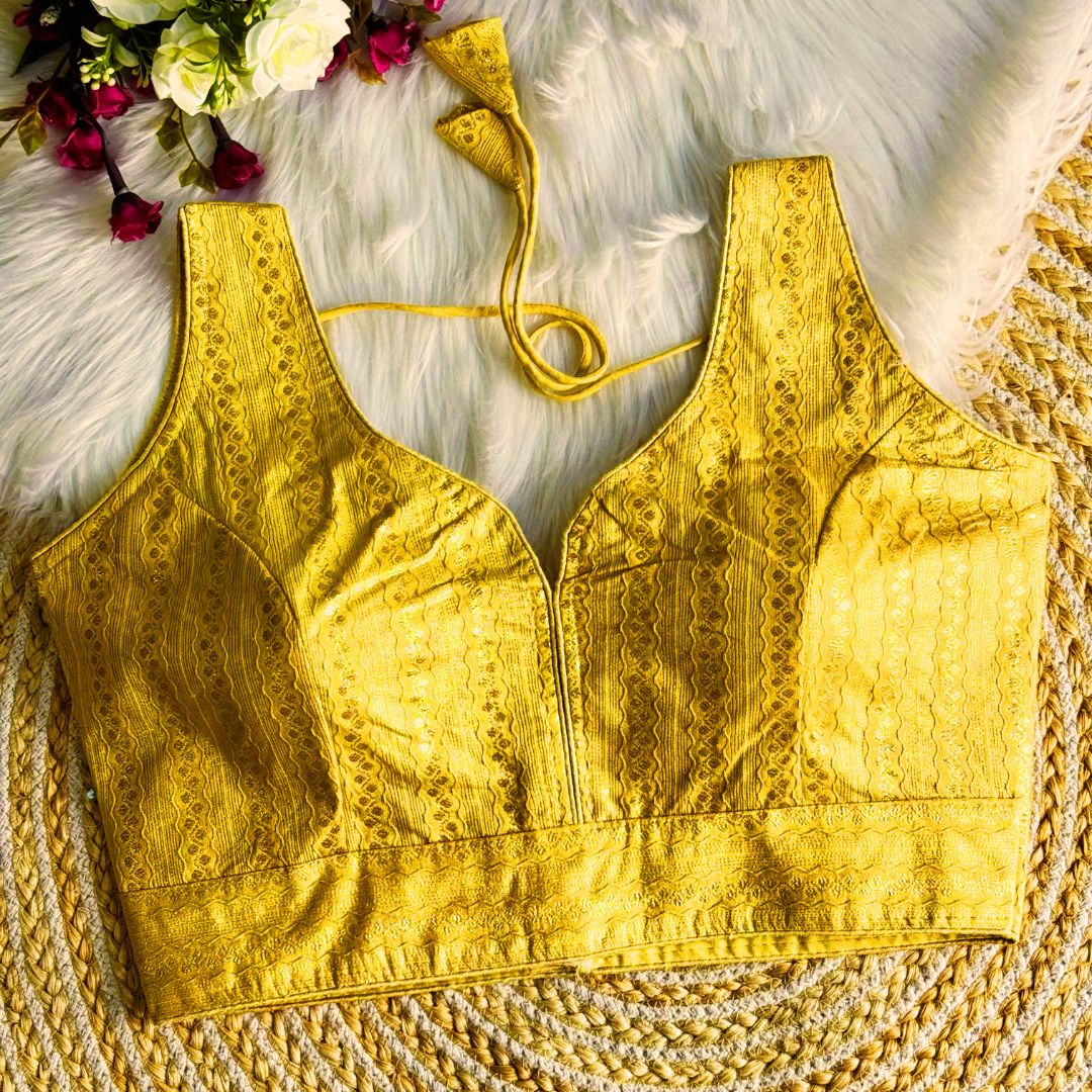 Banarasi Jacquard Silk Blouse With Elbow Sleeves