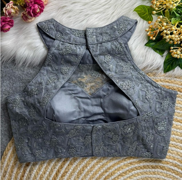 Halter Neck Net Embroidered Blouse
