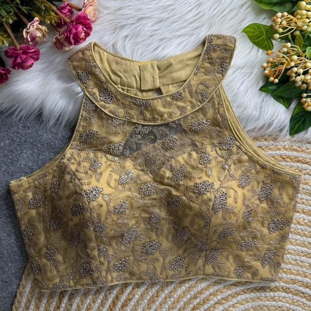 Halter Neck Net Embroidered Blouse