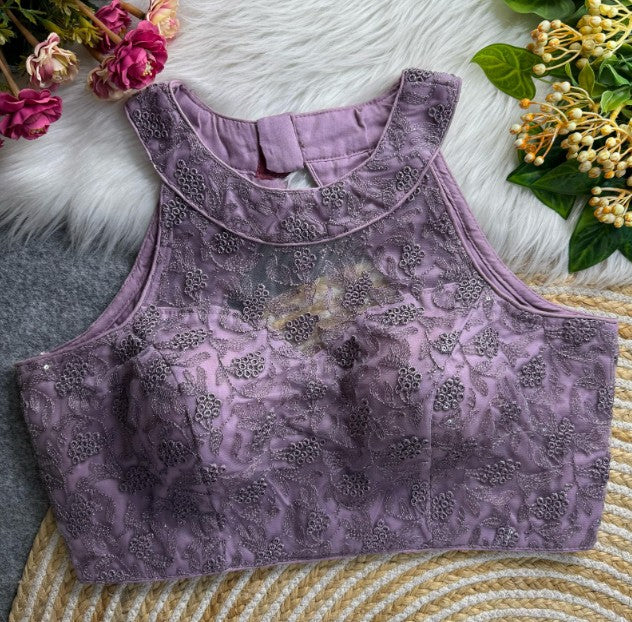 Halter Neck Net Embroidered Blouse
