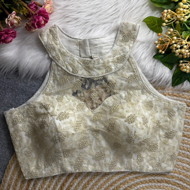 Halter Neck Net Embroidered Blouse