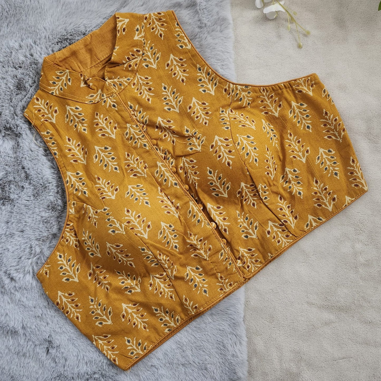 STORI Ajrakh High Neck Cotton Blouse