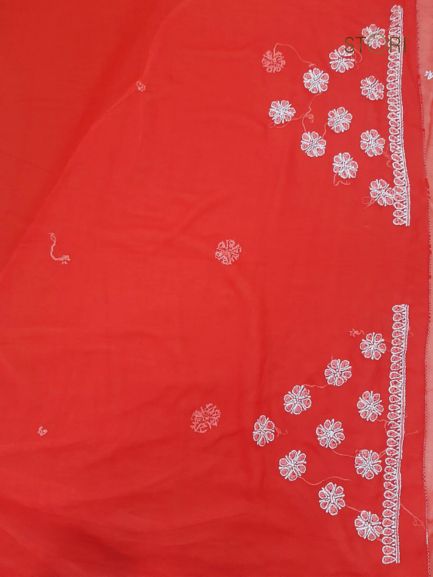 Bridal Red Sanah Handcrafted Lucknowi Chikankari Saree