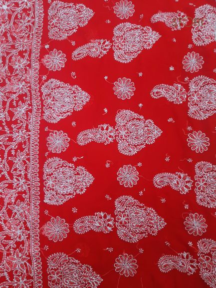 Bridal Red Sanah Handcrafted Lucknowi Chikankari Saree