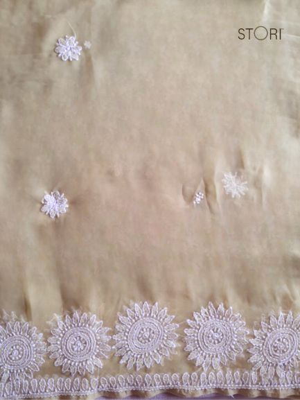 Olive Green Surya Hand Embroidered Lucknowi Chikankari Saree