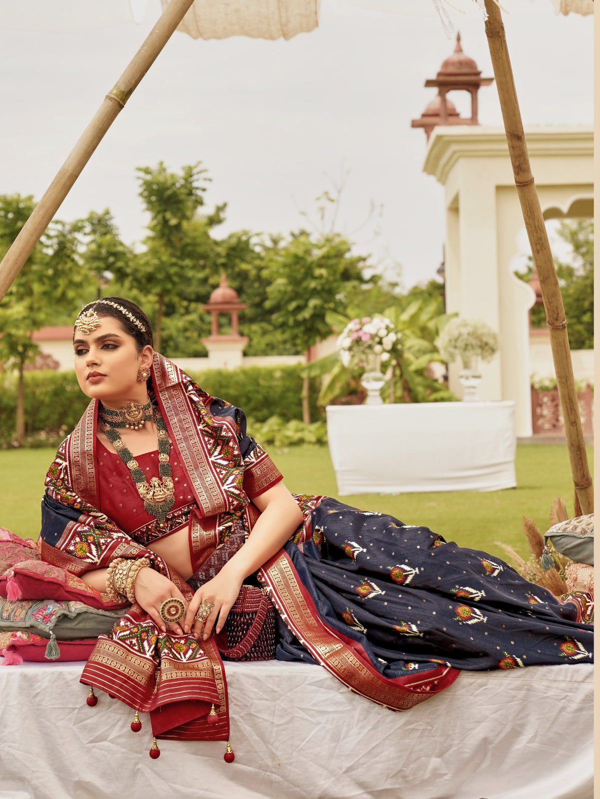 Shop Navy Blue Patola Silk Saree for Wedding at STORI
