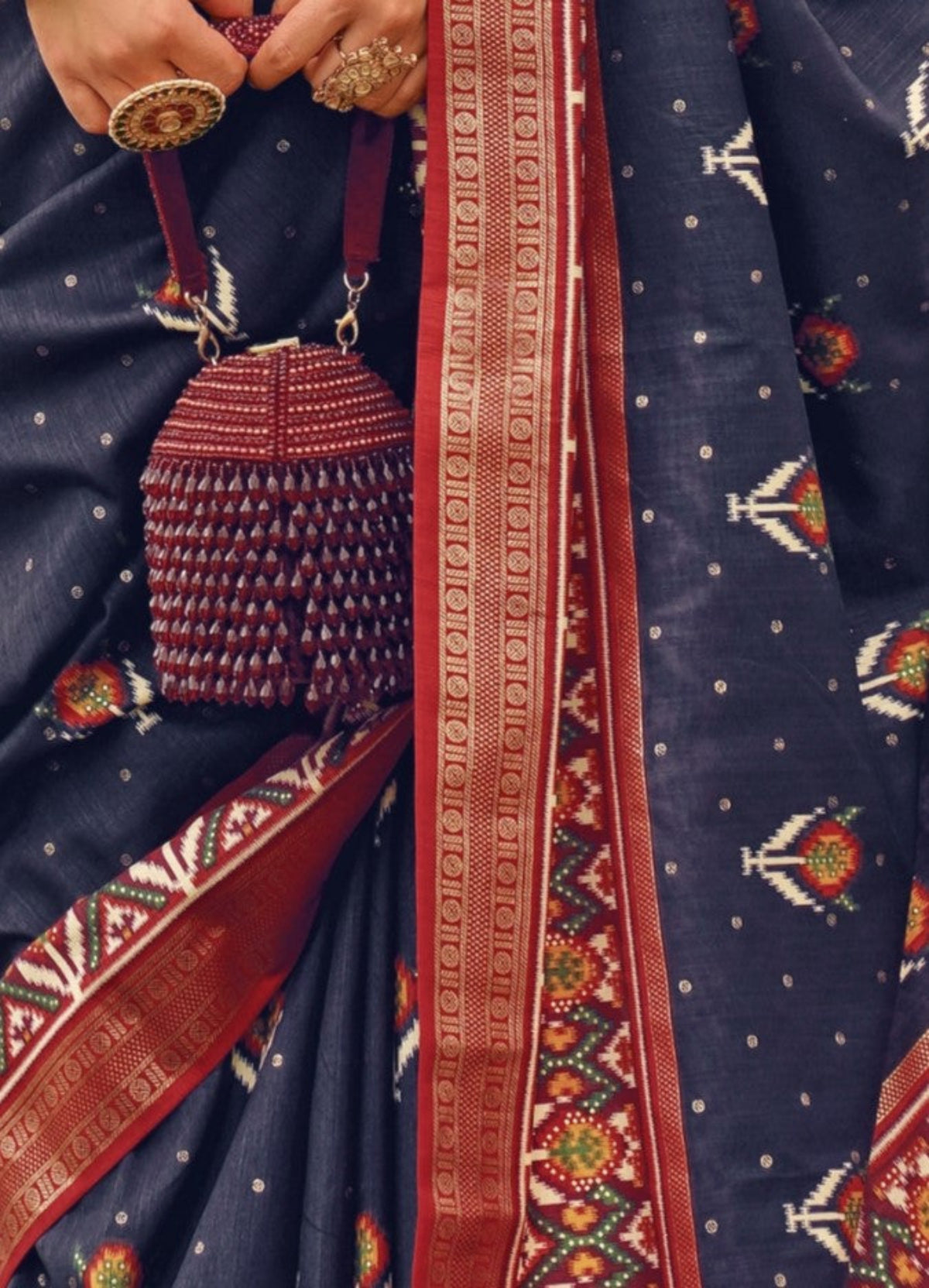 Shop Navy Blue Patola Silk Saree for Wedding at STORI