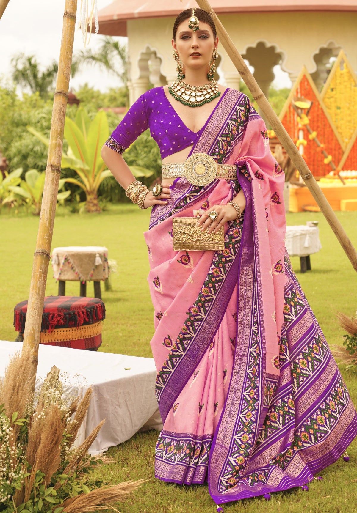 Shop Pink Patola Silk Saree for Wedding at STORI
