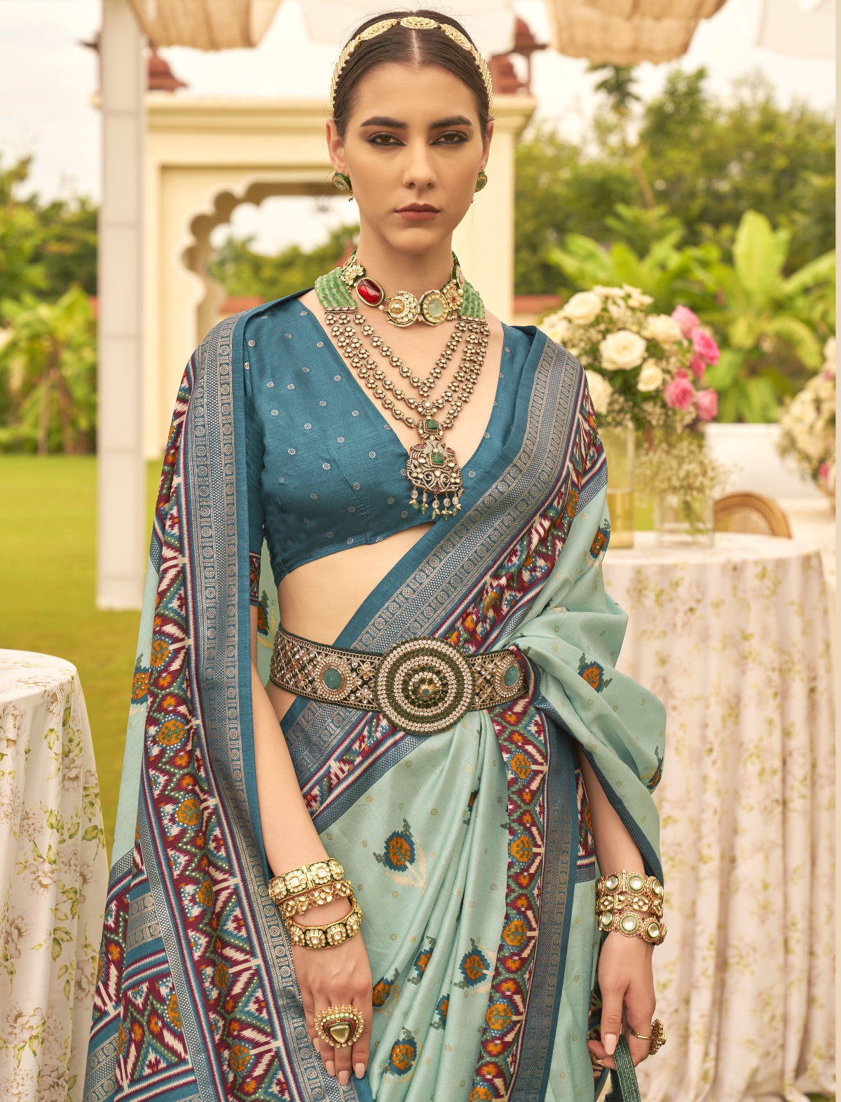 Shop Sea Green Patola Silk Saree for Wedding at STORI