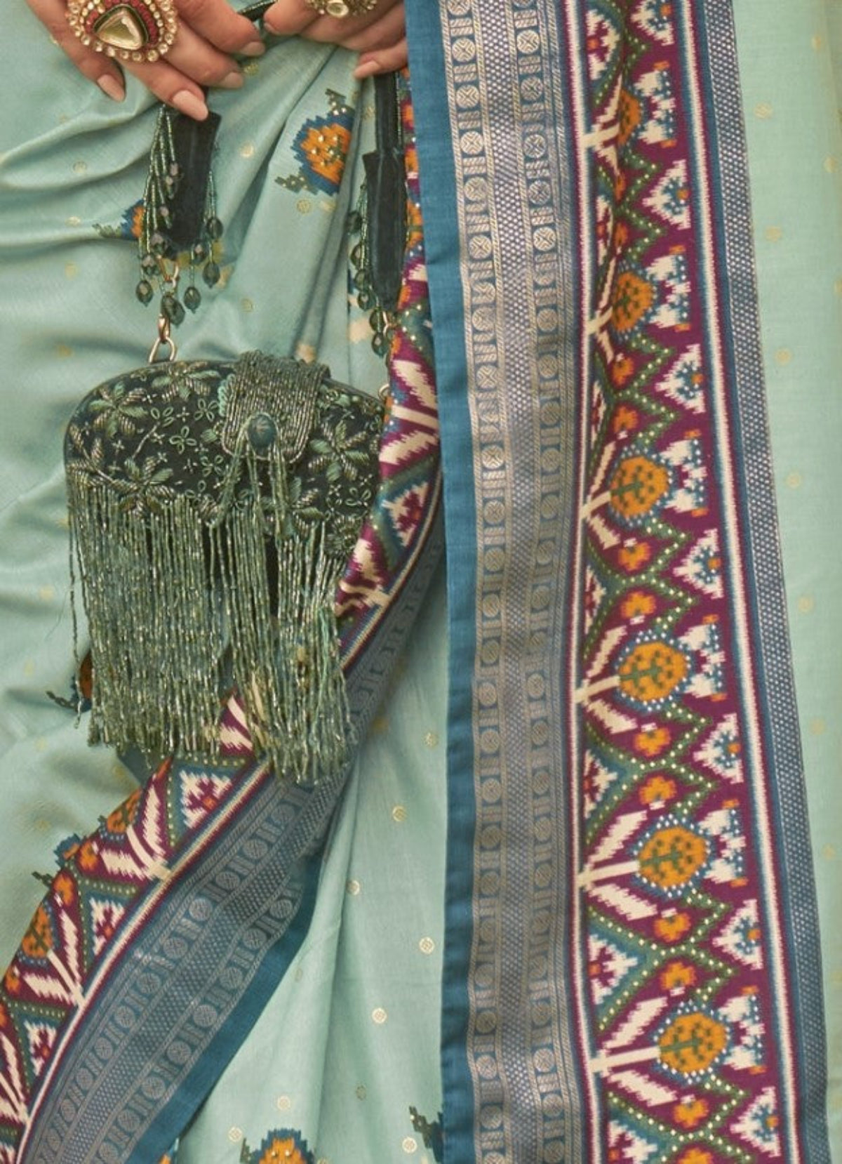 Shop Sea Green Patola Silk Saree for Wedding at STORI