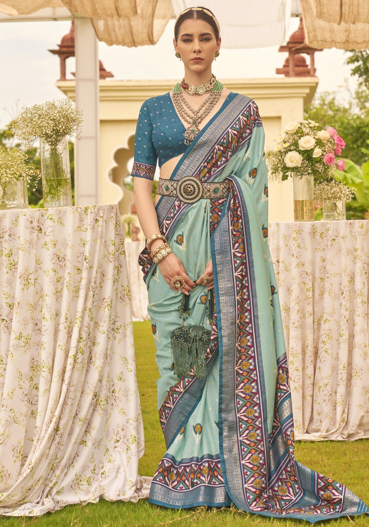 Shop Sea Green Patola Silk Saree for Wedding at STORI