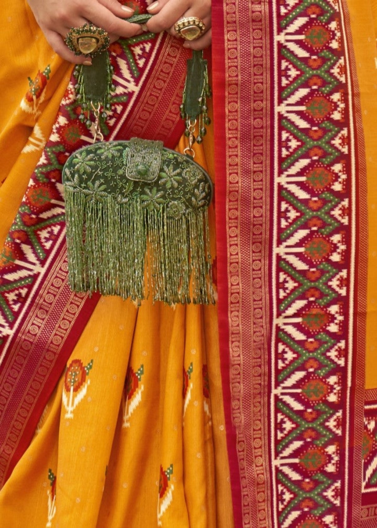 Shop Mustard Yellow Patola Silk Saree for Wedding at STORI