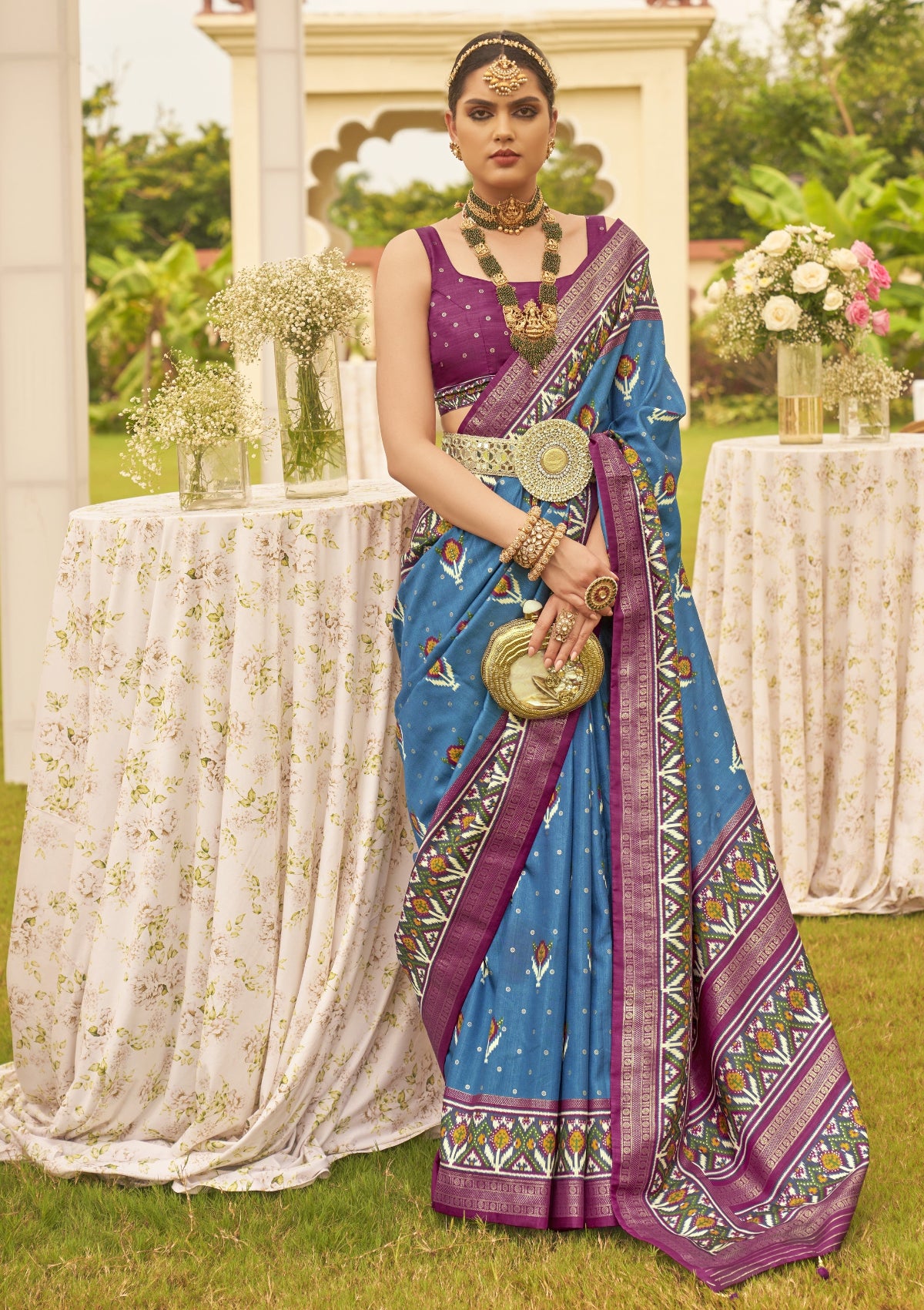 Shop Blue Patola Silk Saree for Wedding at STORI