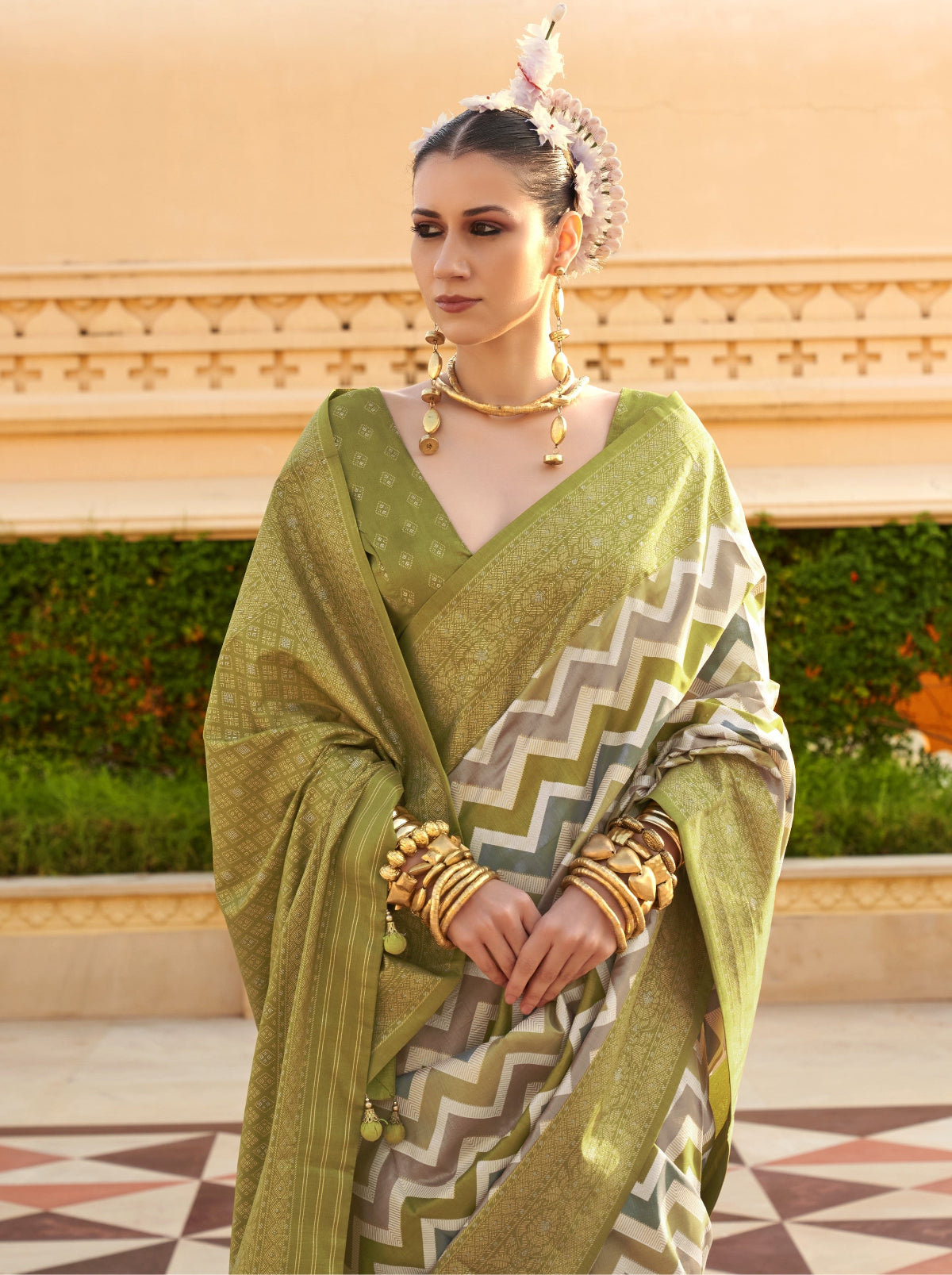 Olive Green Best Patola Silk Saree Online in India