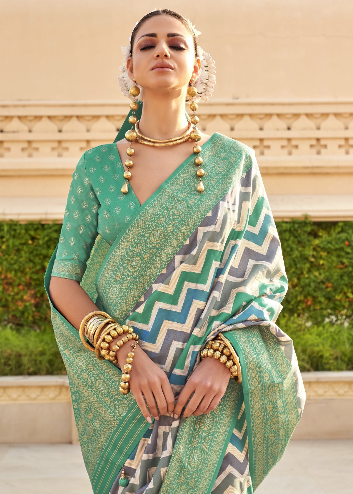Best Peacock Green Patola Silk Saree Online in India