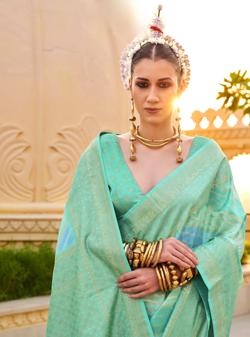 Best Aquamarine Green Patola Silk Saree Online in India
