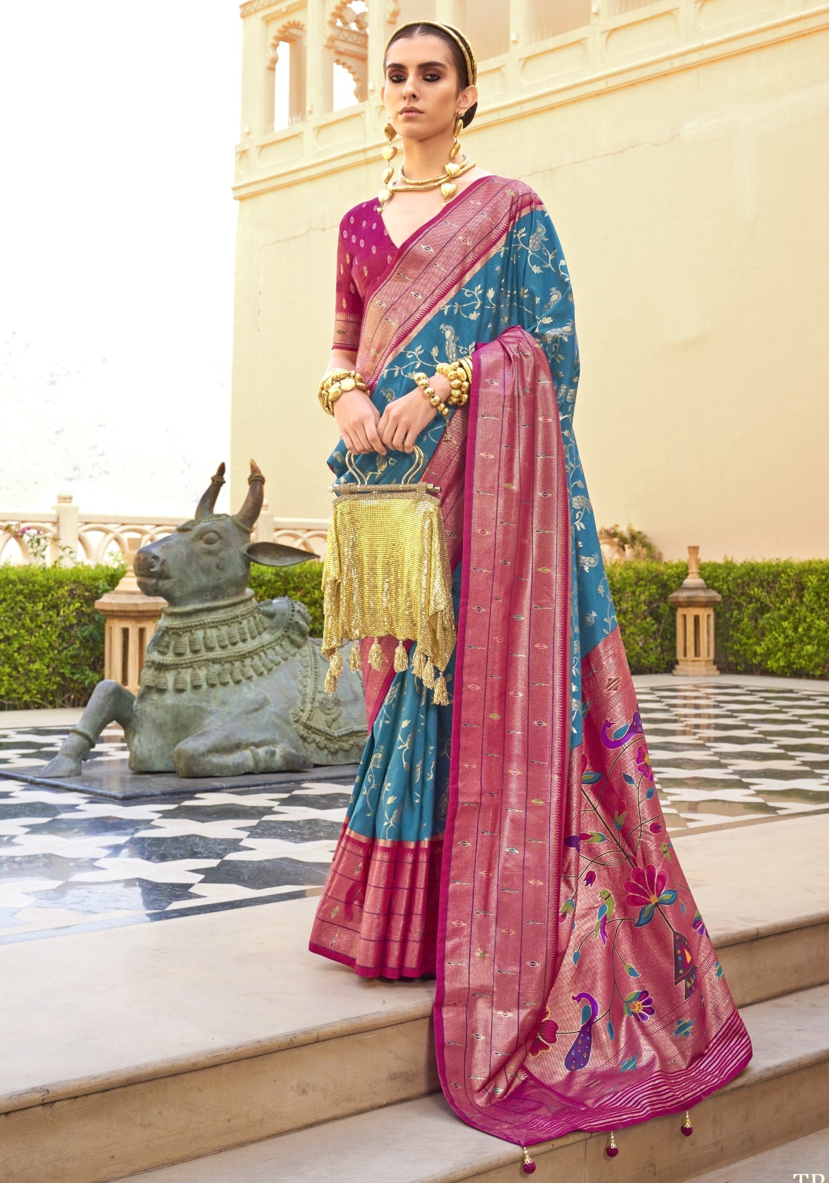 Shop Teal Blue Paithani Sarees Online at STORI.