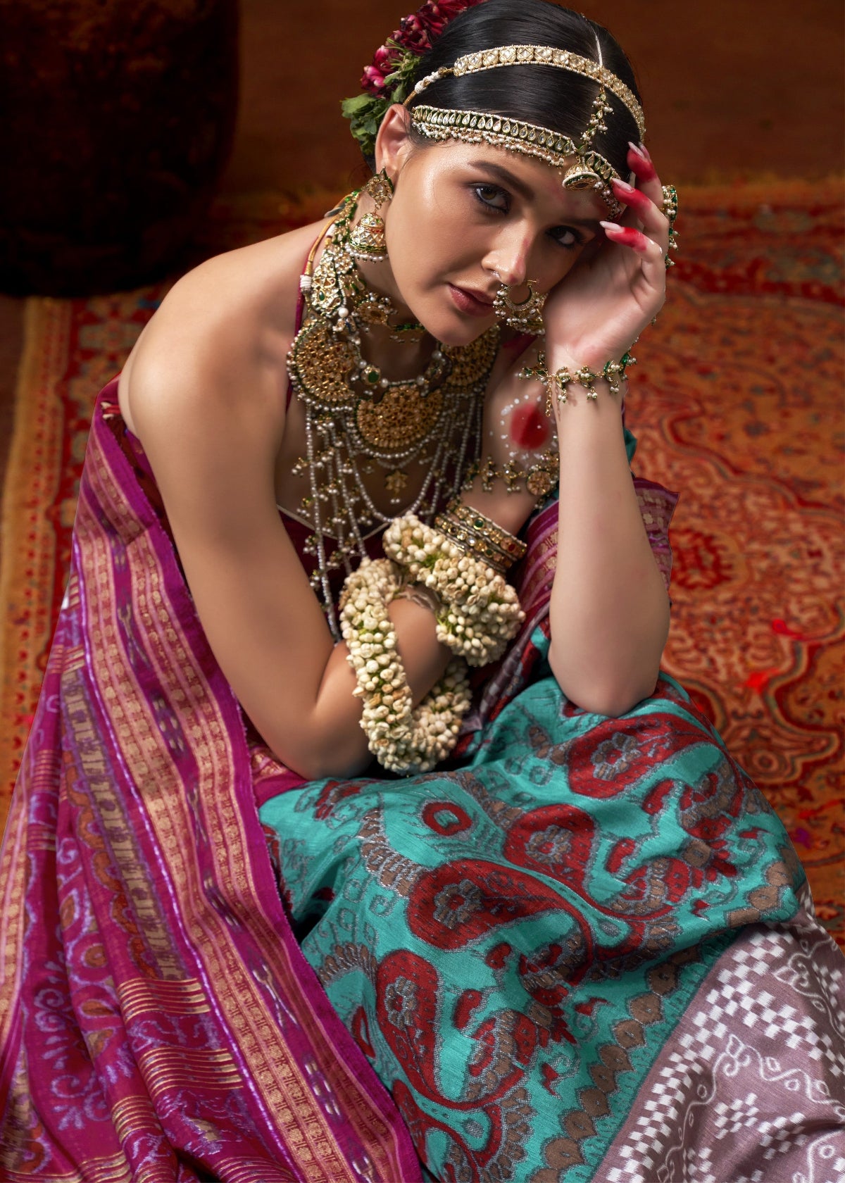 Best Teal Blue Patola Silk Saree Online in India