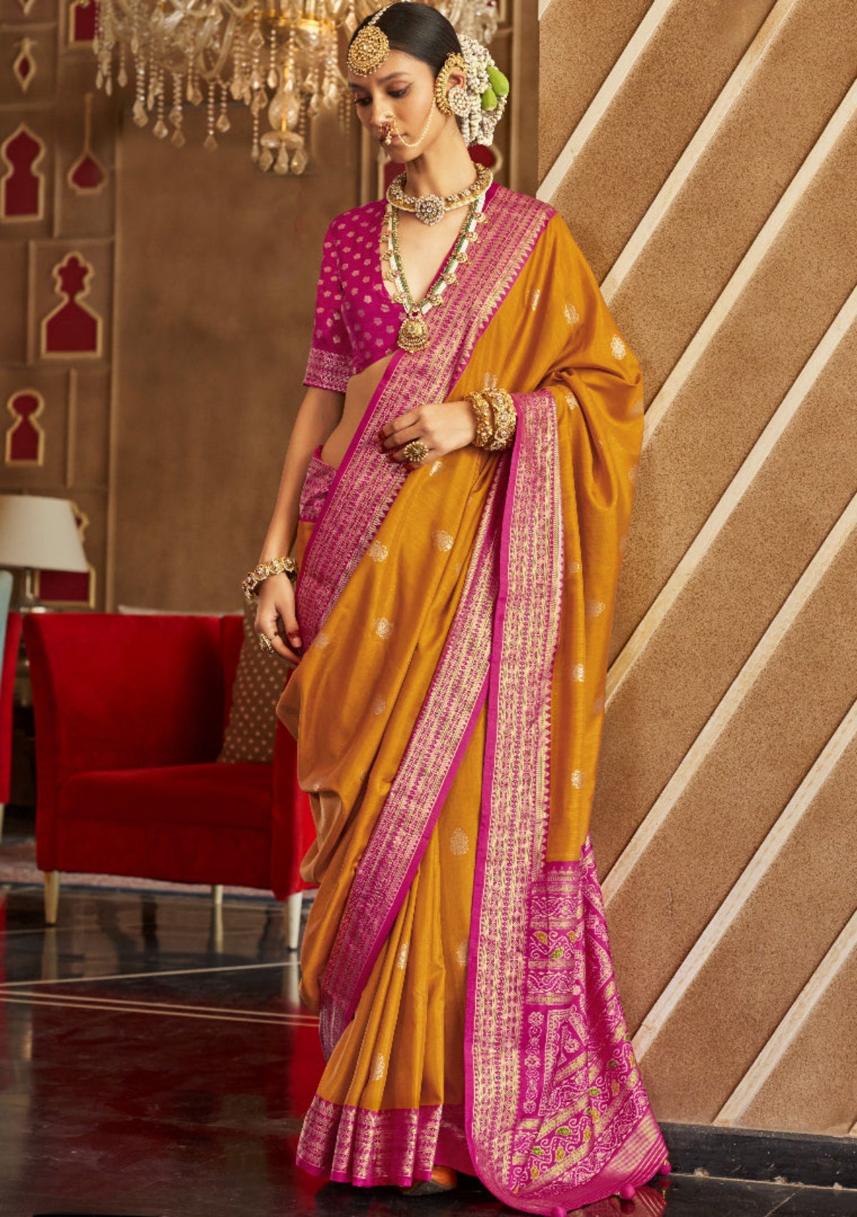 Best Mustard Yellow Patola Silk Saree Online in India