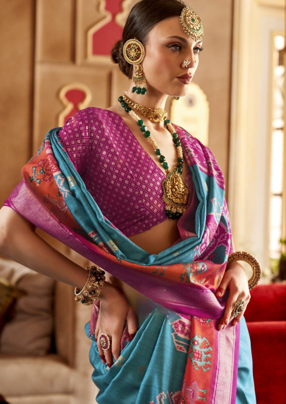 Best Teal Blue Patola Silk Saree Online in India